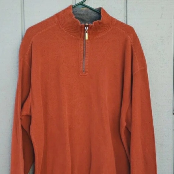 Tommy Bahama 1/4 Quarter Zip Long Sleeve Pullover Reversible Orange Sweater XL - Picture 2 of 11